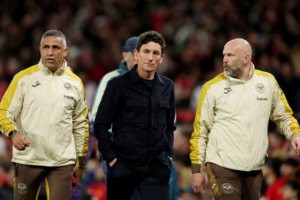Keith Andrews after his Brentford side were defeated at Old Trafford on Monday night. Photo: Reuters